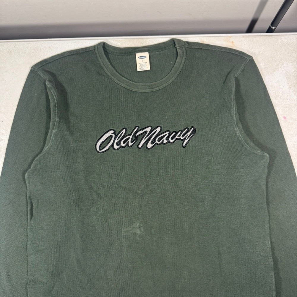 Vintage Y2K Old Navy L/S Thermal Shirt Mens L Green Logo Skate Grunge Streetwear - Picture 3 of 9